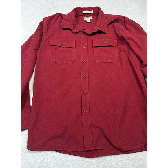 LL Bean Chamois Cloth Shirt Cranberry Red L Reg Traditional Fit 100% Cotton - Picture 1 of 6